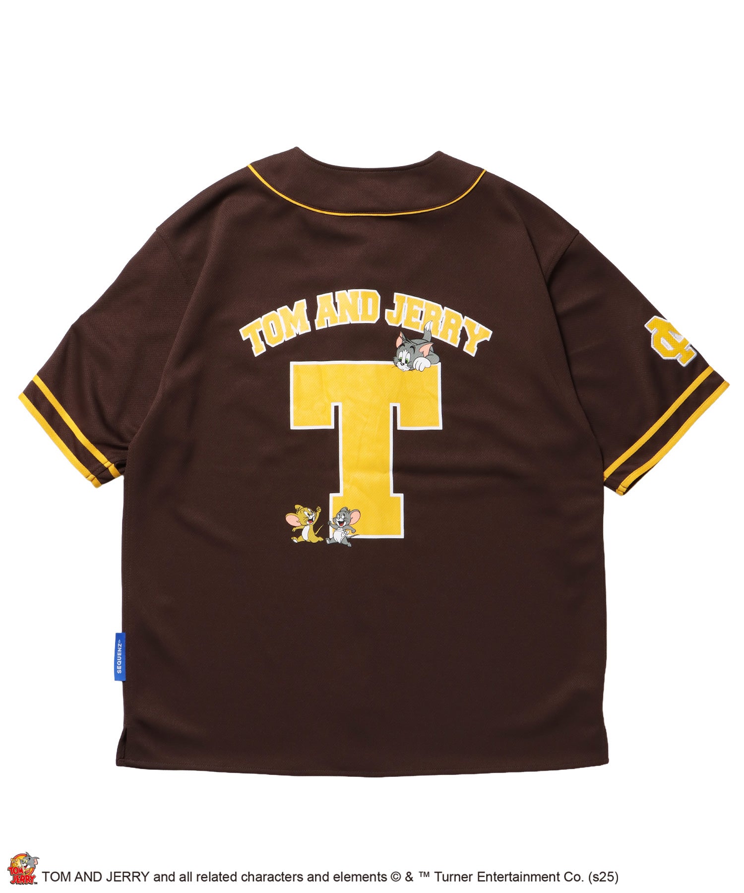 TJ TROBLE MAKER BASEBALL SHIRTS / トムとジェリー シャツ 半袖 ワッペン 刺繍 ワンポイント ブラウン