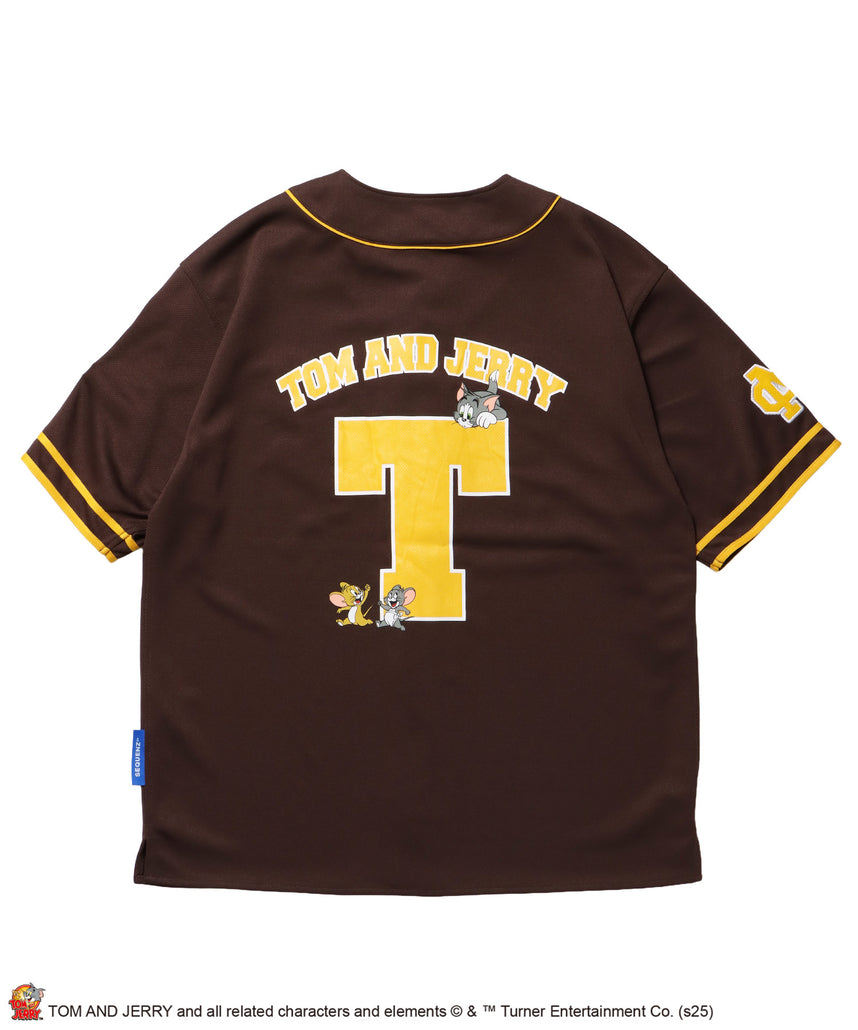 TJ TROBLE MAKER BASEBALL SHIRTS / トムとジェリー シャツ 半袖 ワッペン 刺繍 ワンポイント ブラウン