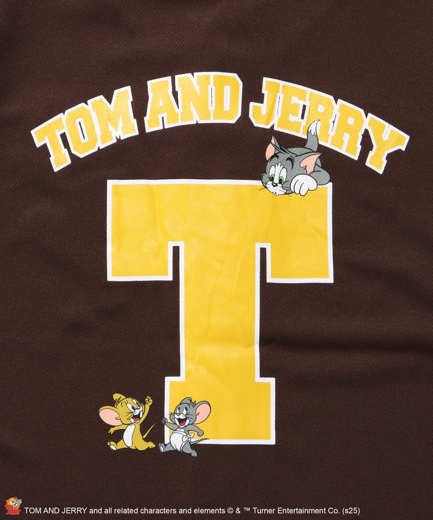 TJ TROBLE MAKER BASEBALL SHIRTS / トムとジェリー シャツ 半袖 ワッペン 刺繍 ワンポイント ブラウン