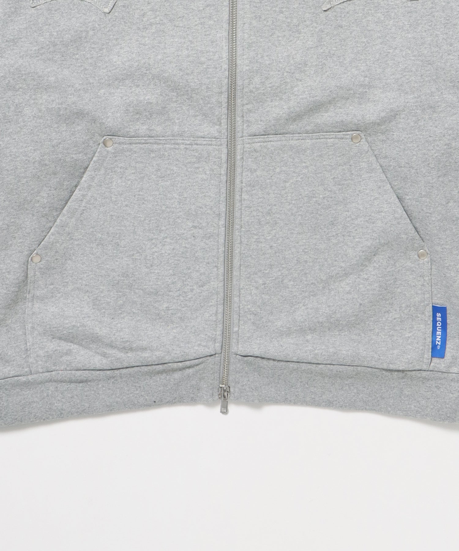 APPLIQUE STONE FADE ZIP P/K / ラインストーン ジップパーカー ダブルジップ 裏起毛 加工 【セットアップ着用可】 グレー