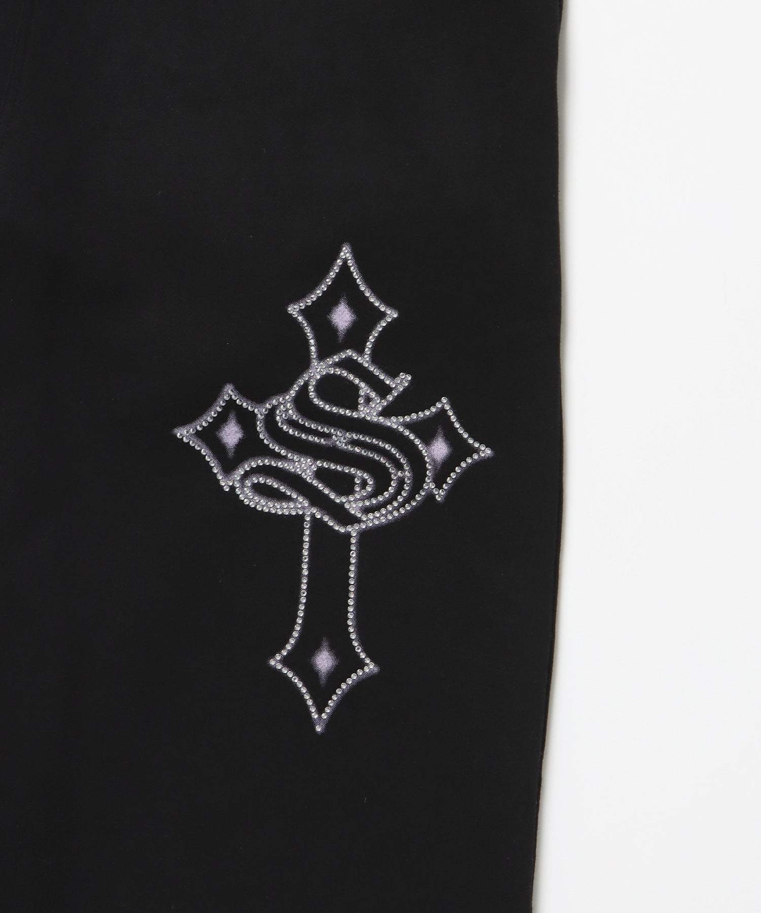 CROSS RHINE STONE SWEAT PANTS / ラインストーン クロス スウェットパンツ ドローコード 裏起毛 【セットアップ】 ブラック