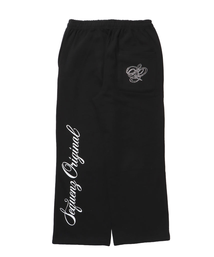 CROSS RHINE STONE SWEAT PANTS / ラインストーン クロス スウェットパンツ ドローコード 裏起毛 【セットアップ】 ブラック