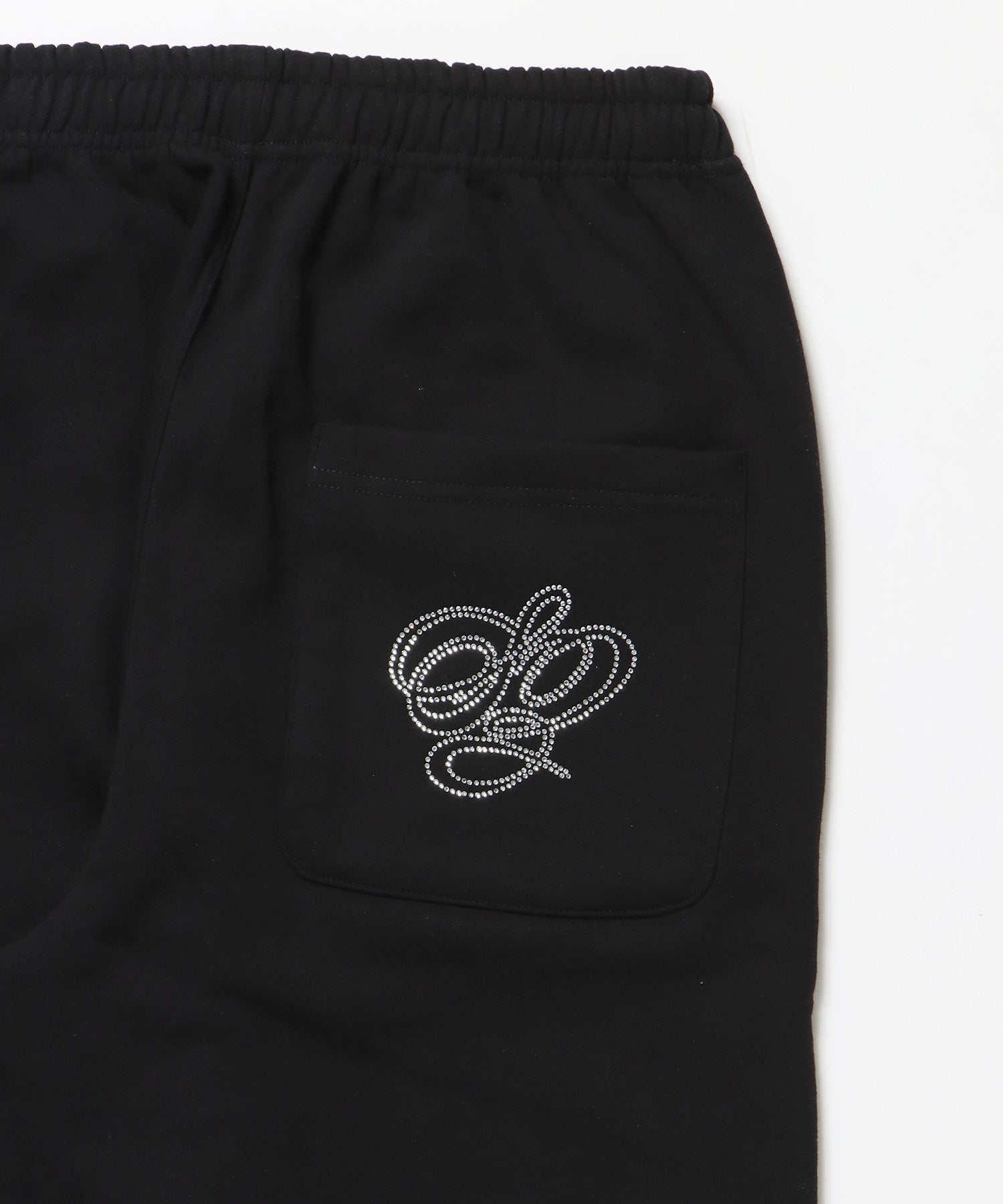 CROSS RHINE STONE SWEAT PANTS / ラインストーン クロス スウェットパンツ ドローコード 裏起毛 【セットアップ】 ブラック