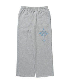 CROSS RHINE STONE SWEAT PANTS / ラインストーン クロス スウェットパンツ ドローコード 裏起毛 【セットアップ】 グレー
