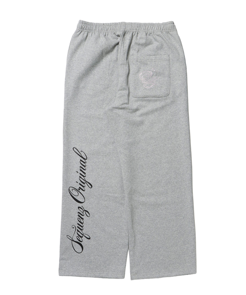 CROSS RHINE STONE SWEAT PANTS / ラインストーン クロス スウェットパンツ ドローコード 裏起毛 【セットアップ】 グレー
