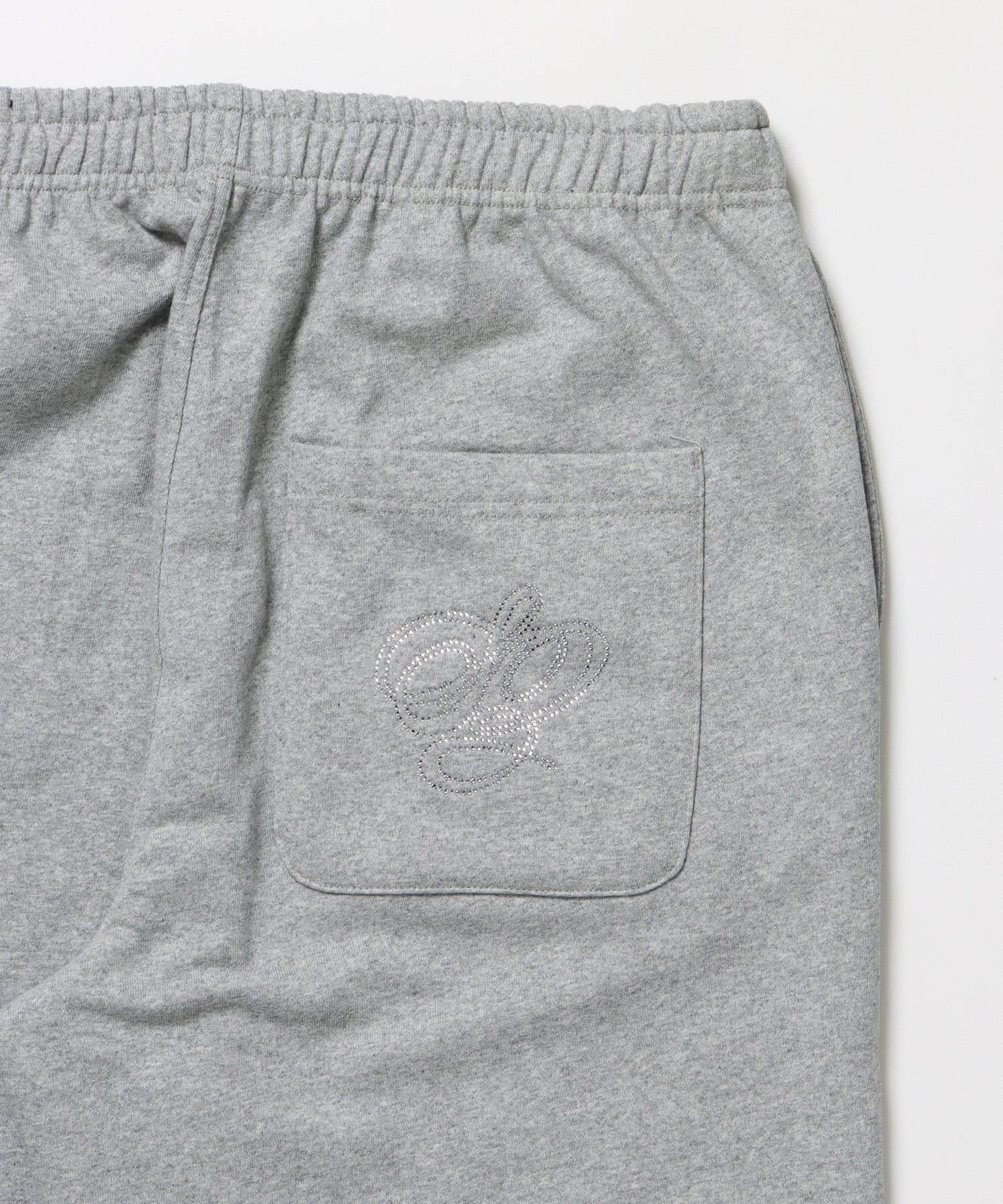 CROSS RHINE STONE SWEAT PANTS / ラインストーン クロス スウェットパンツ ドローコード 裏起毛 【セットアップ】 グレー