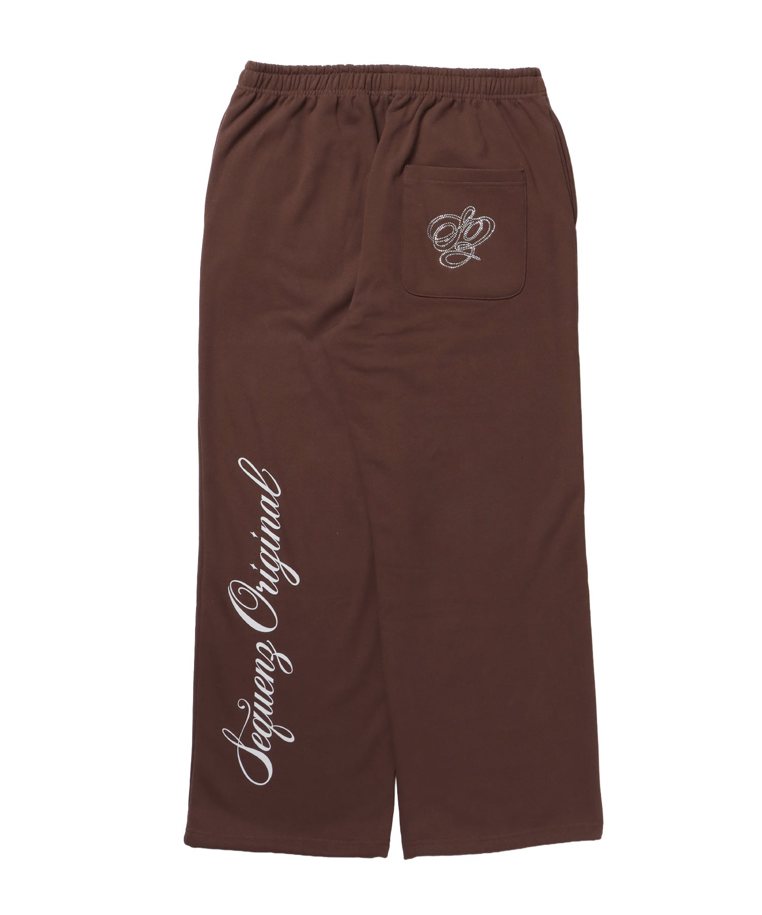 CROSS RHINE STONE SWEAT PANTS / ラインストーン クロス スウェットパンツ ドローコード 裏起毛 【セットアップ】 モカ
