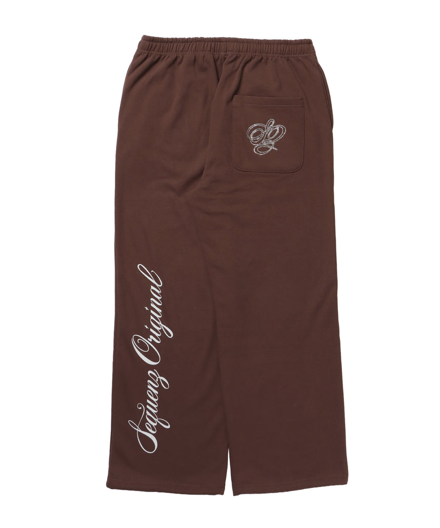 CROSS RHINE STONE SWEAT PANTS / ラインストーン クロス スウェットパンツ ドローコード 裏起毛 【セットアップ】 モカ