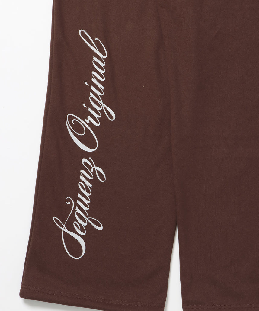 CROSS RHINE STONE SWEAT PANTS / ラインストーン クロス スウェットパンツ ドローコード 裏起毛 【セットアップ】 モカ