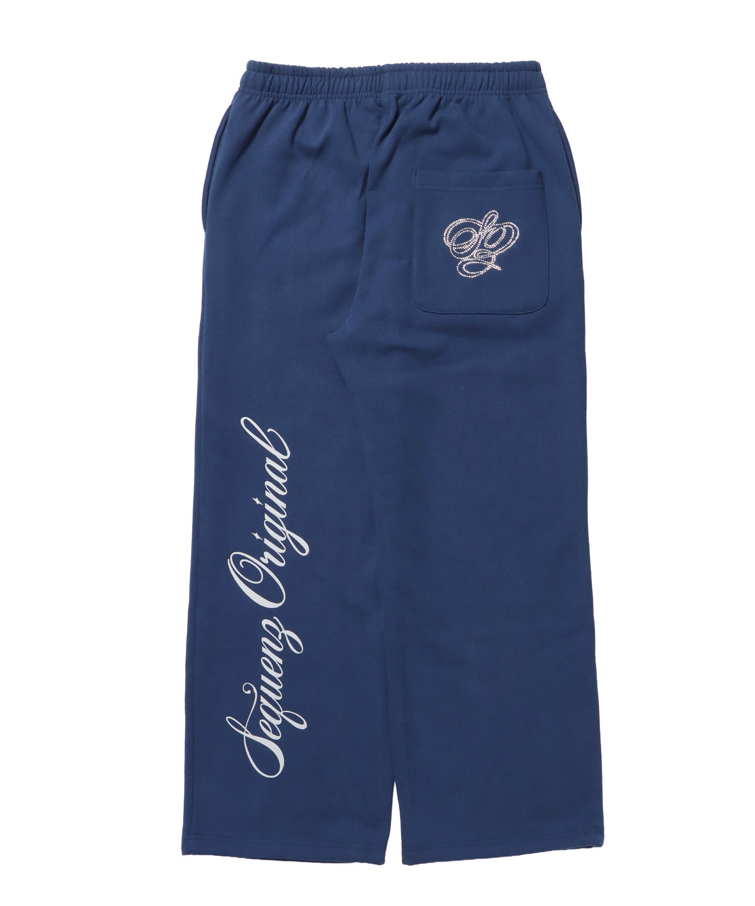 CROSS RHINE STONE SWEAT PANTS / ラインストーン クロス スウェットパンツ ドローコード 裏起毛 【セットアップ】 ダークネイビー