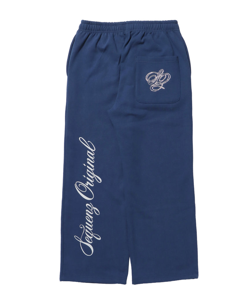 CROSS RHINE STONE SWEAT PANTS / ラインストーン クロス スウェットパンツ ドローコード 裏起毛 【セットアップ】 ダークネイビー