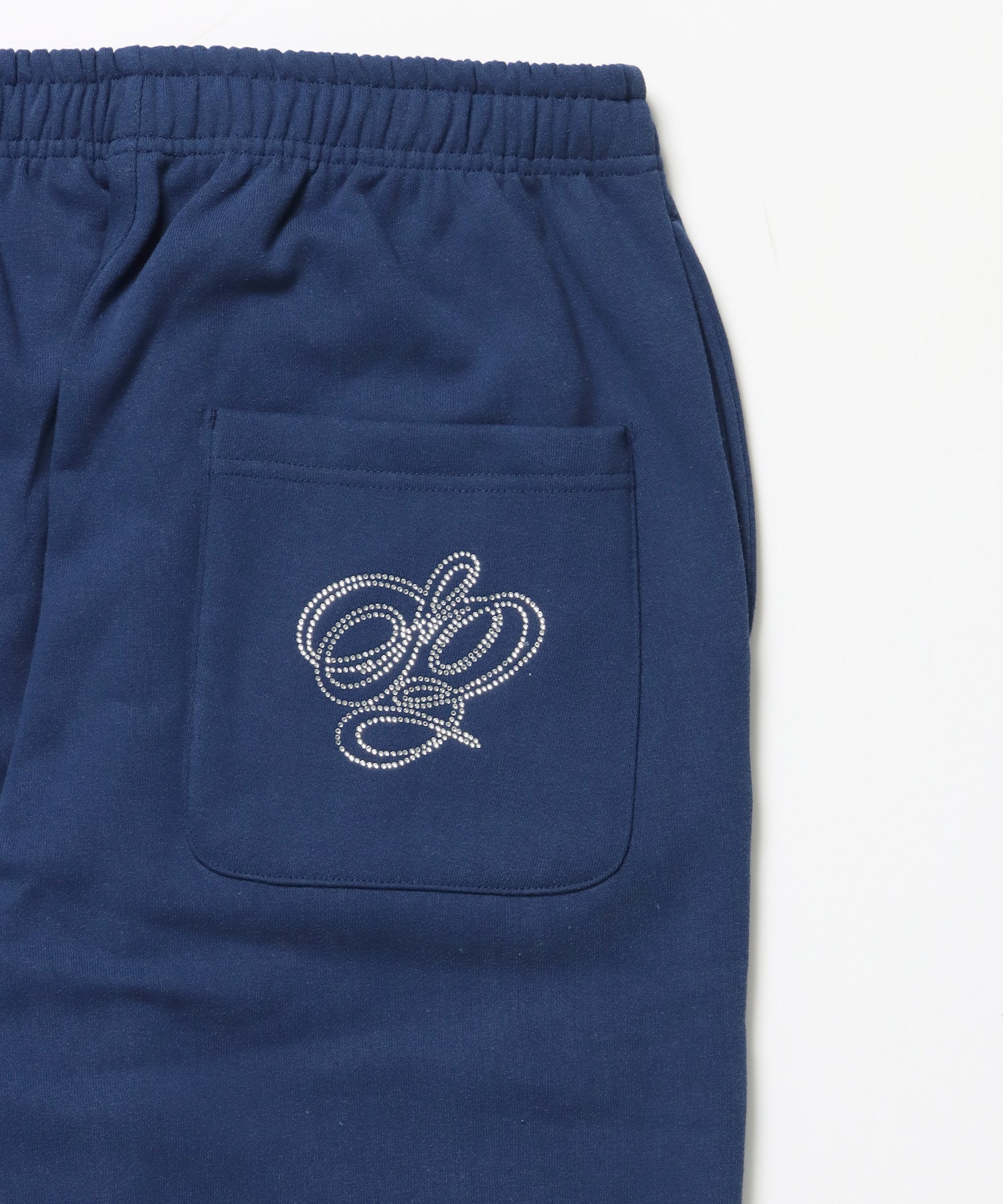CROSS RHINE STONE SWEAT PANTS / ラインストーン クロス スウェットパンツ ドローコード 裏起毛 【セットアップ】 ダークネイビー