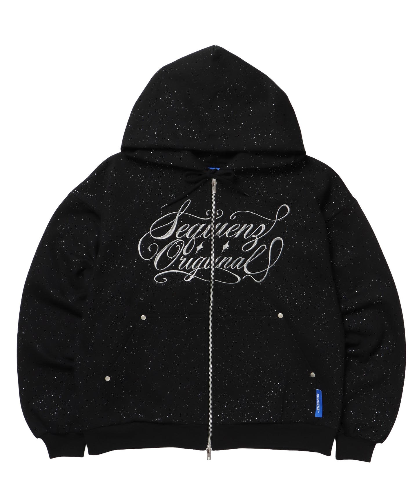 SQNZ LOGO GLITTER ZIP P/K / グリッター ジップパーカー ラメプリント ダブルジップ 裏起毛 【セットアップ着用可】 ブラック