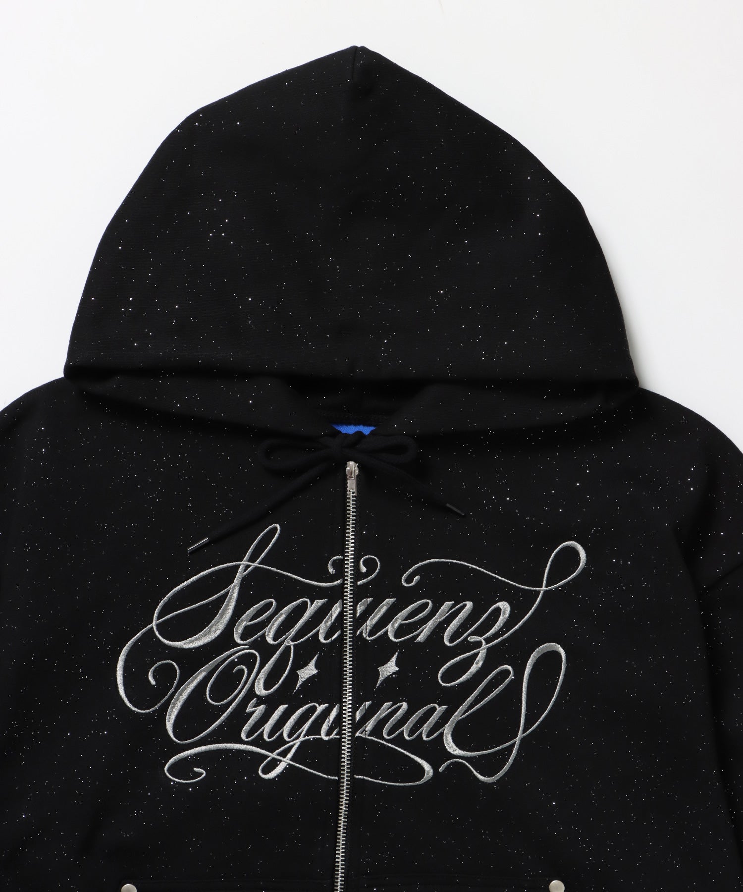 SQNZ LOGO GLITTER ZIP P/K / グリッター ジップパーカー ラメプリント ダブルジップ 裏起毛 【セットアップ着用可】 ブラック