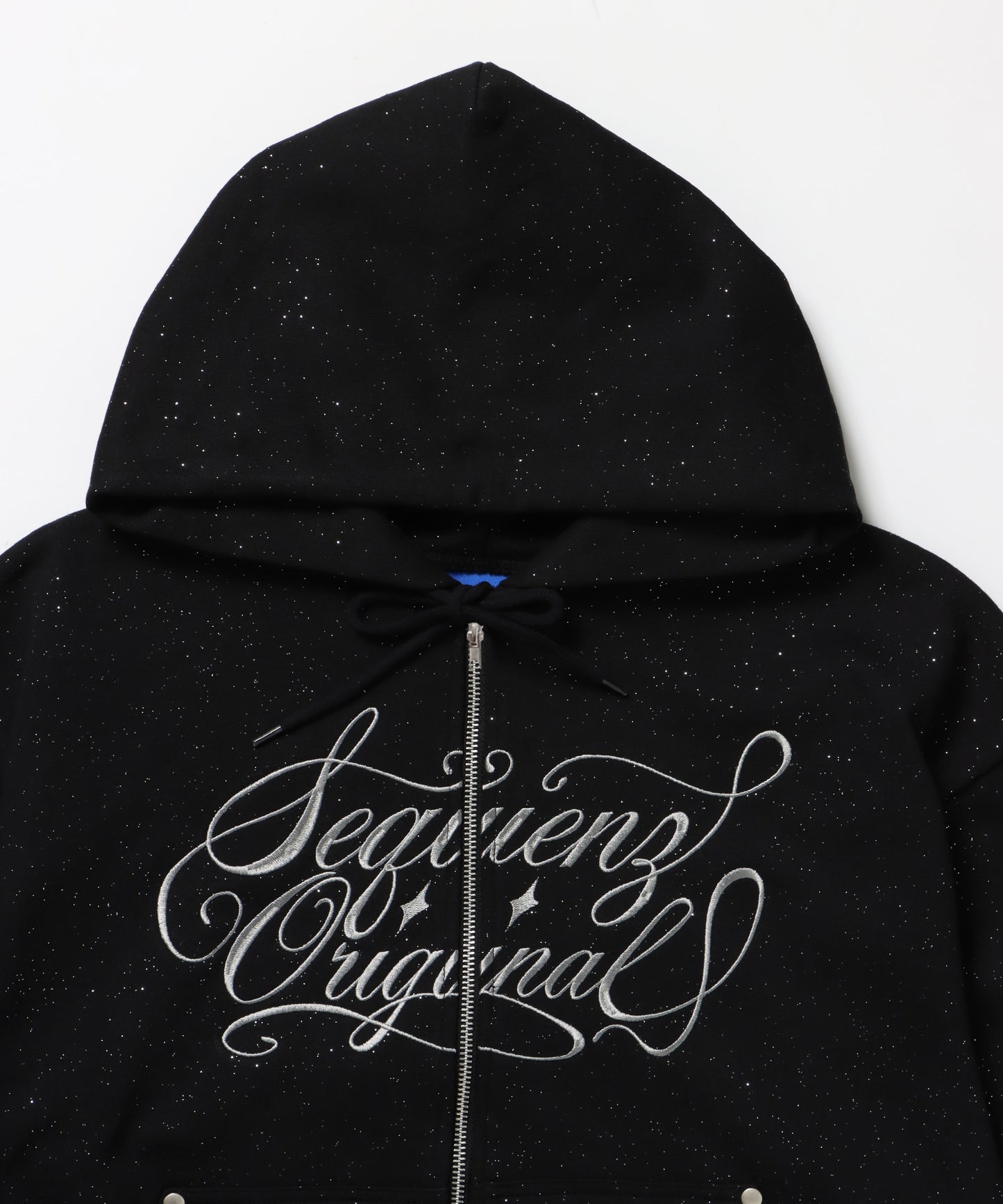 SQNZ LOGO GLITTER ZIP P/K / グリッター ジップパーカー ラメプリント ダブルジップ 裏起毛 【セットアップ着用可】 ブラック