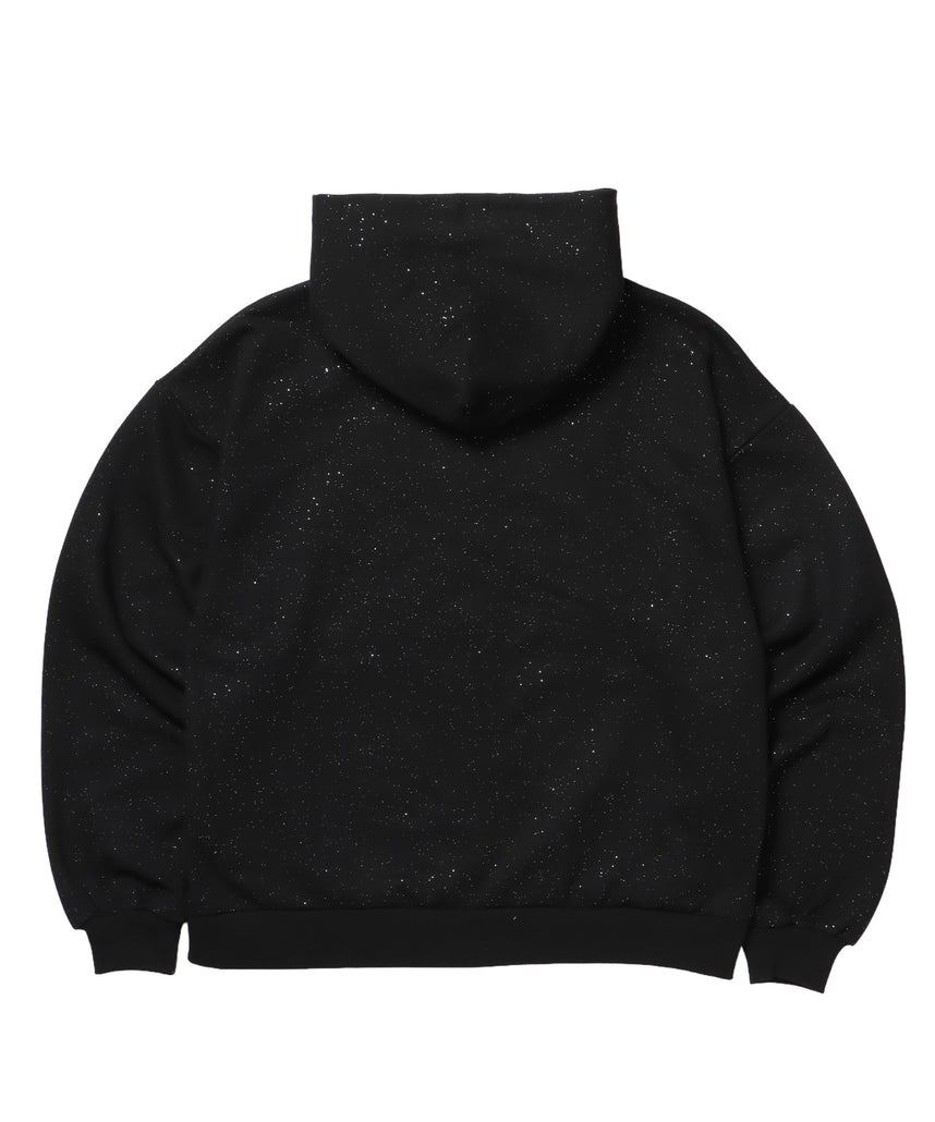 SQNZ LOGO GLITTER ZIP P/K / グリッター ジップパーカー ラメプリント ダブルジップ 裏起毛 【セットアップ着用可】 ブラック