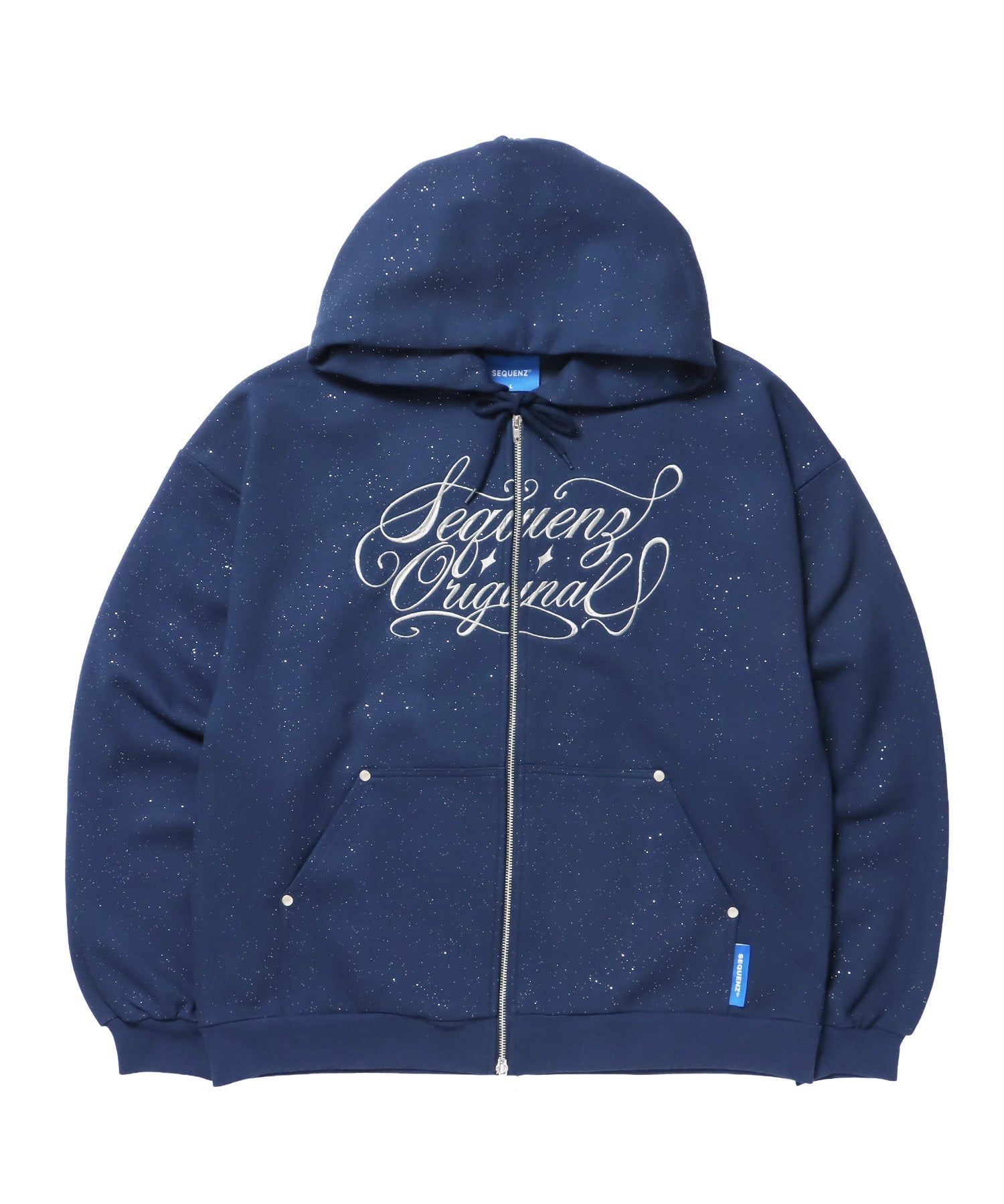 SQNZ LOGO GLITTER ZIP P/K / グリッター ジップパーカー ラメプリント ダブルジップ 裏起毛 【セットアップ着用可】 ダークネイビー
