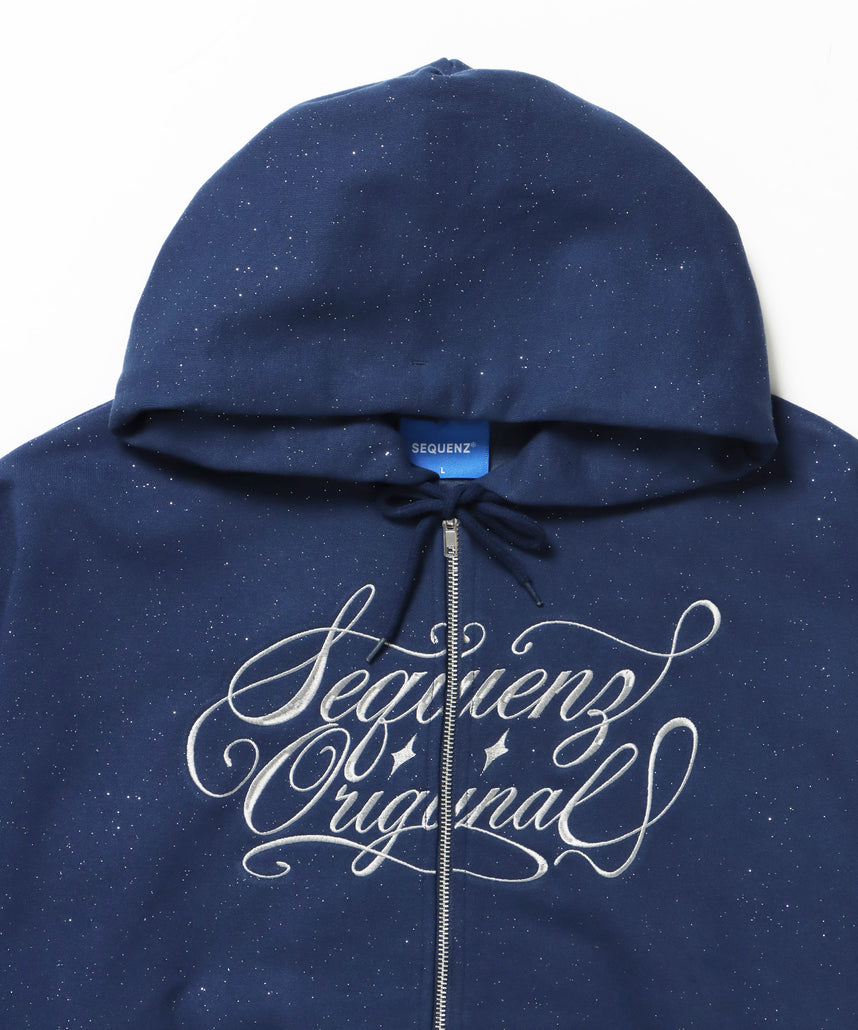 SQNZ LOGO GLITTER ZIP P/K / グリッター ジップパーカー ラメプリント ダブルジップ 裏起毛 【セットアップ着用可】 ダークネイビー