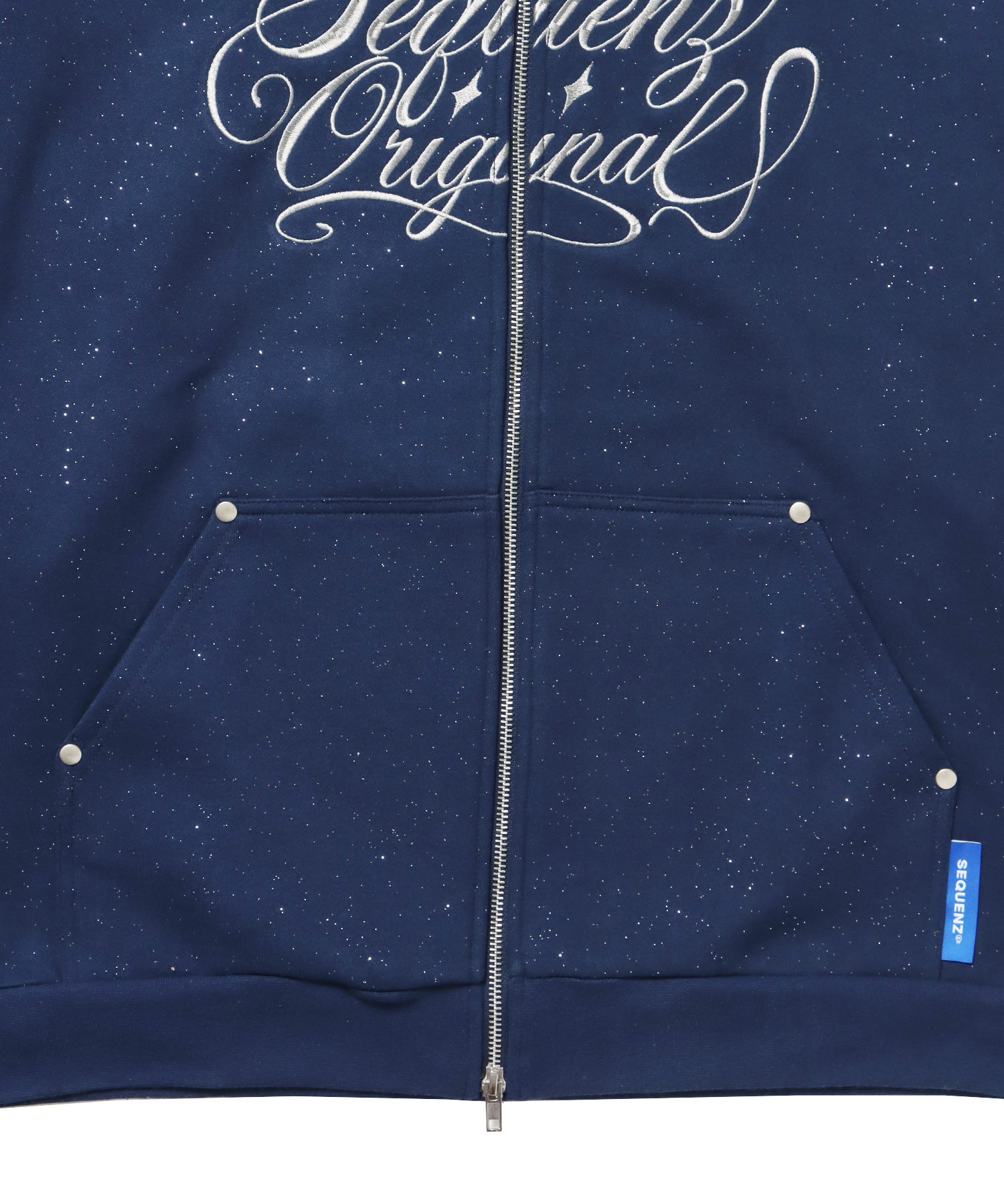 SQNZ LOGO GLITTER ZIP P/K / グリッター ジップパーカー ラメプリント ダブルジップ 裏起毛 【セットアップ着用可】 ダークネイビー