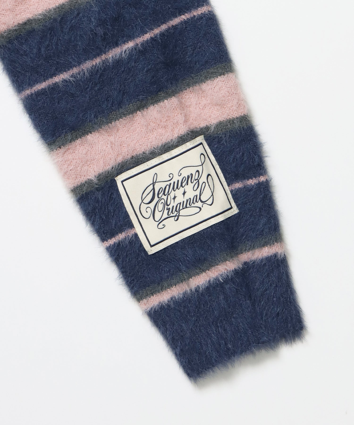 SHAGGY BORDER HOODIE ZIP / ボーダー ニット パーカー ジップ ダブルジップ フーディ ライトピンク