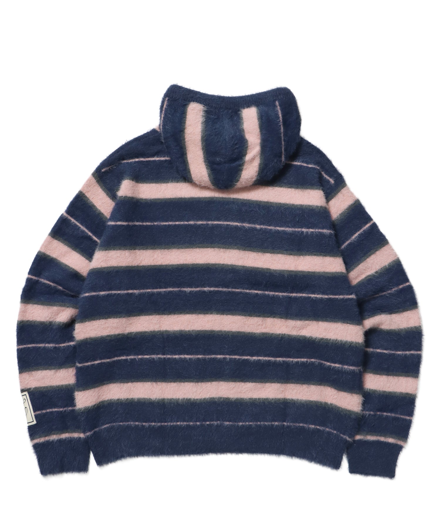 SHAGGY BORDER HOODIE ZIP / ボーダー ニット パーカー ジップ ダブルジップ フーディ ライトピンク