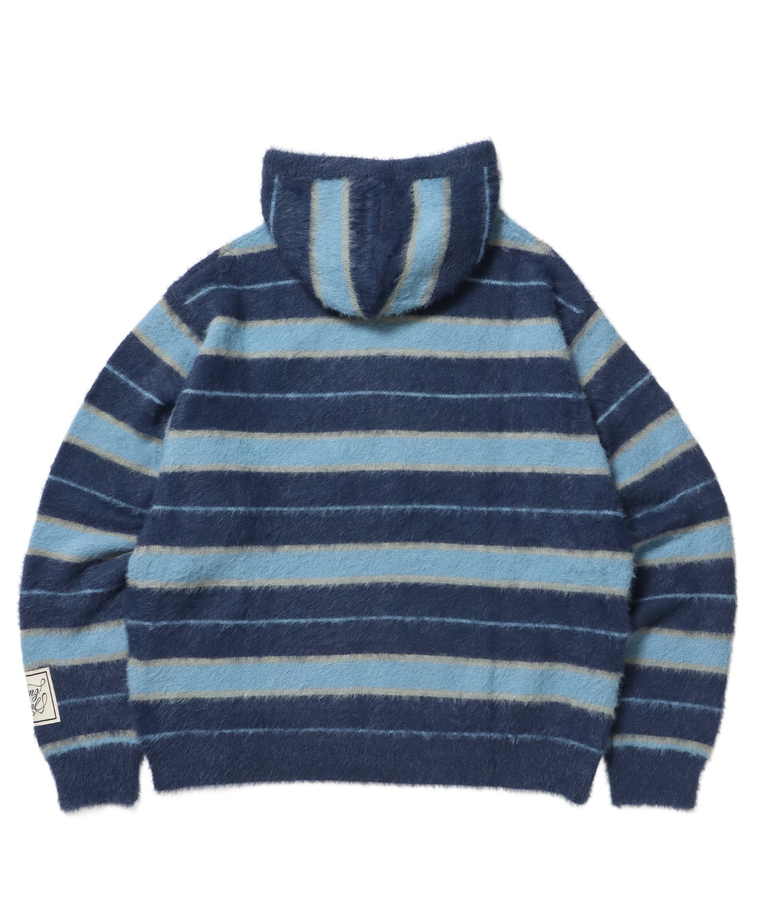 SHAGGY BORDER HOODIE ZIP / ボーダー ニット パーカー ジップ ダブルジップ フーディ ライトブルー