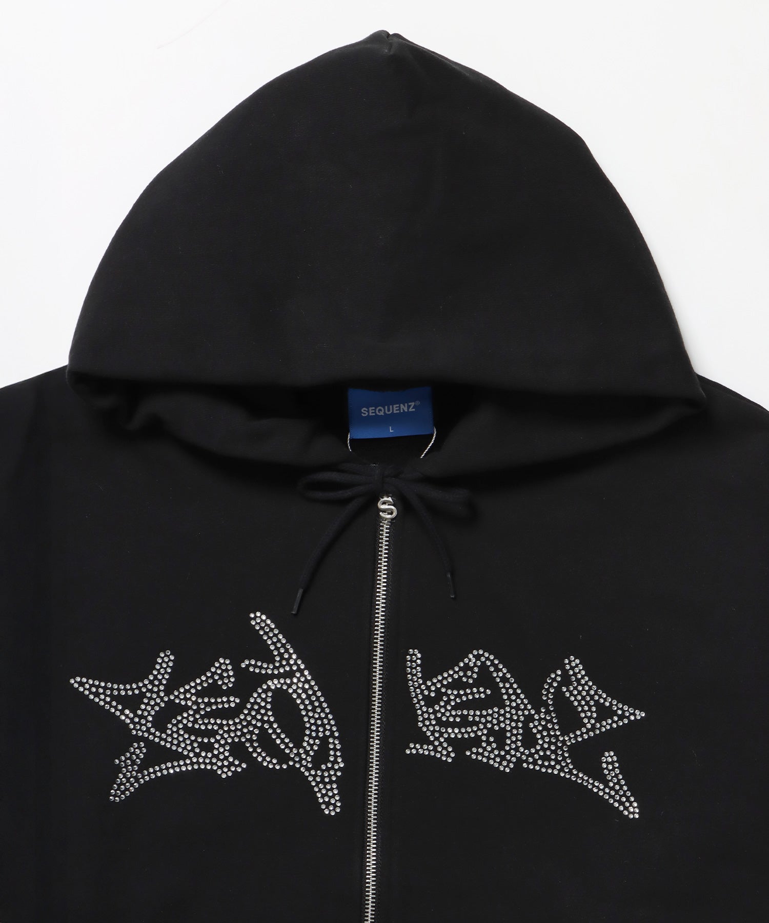 RHINE STONE ZIP P/K / ラインストーン ジップパーカー 裏起毛 フーディ スウェット ブラック