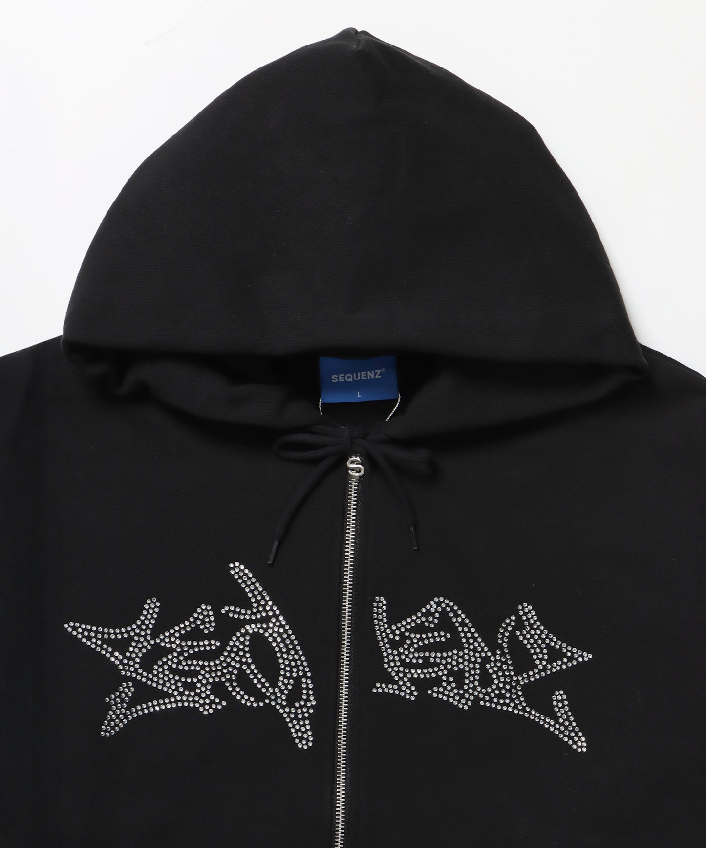 RHINE STONE ZIP P/K / ラインストーン ジップパーカー 裏起毛 フーディ スウェット ブラック