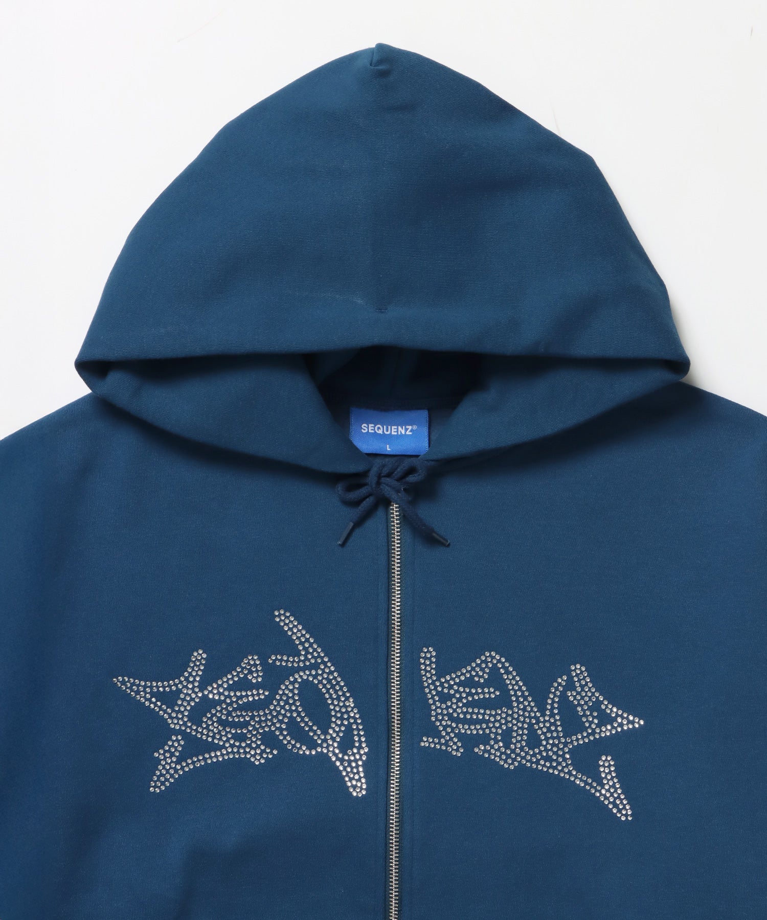 RHINE STONE ZIP P/K / ラインストーン ジップパーカー 裏起毛 フーディ スウェット ブルー