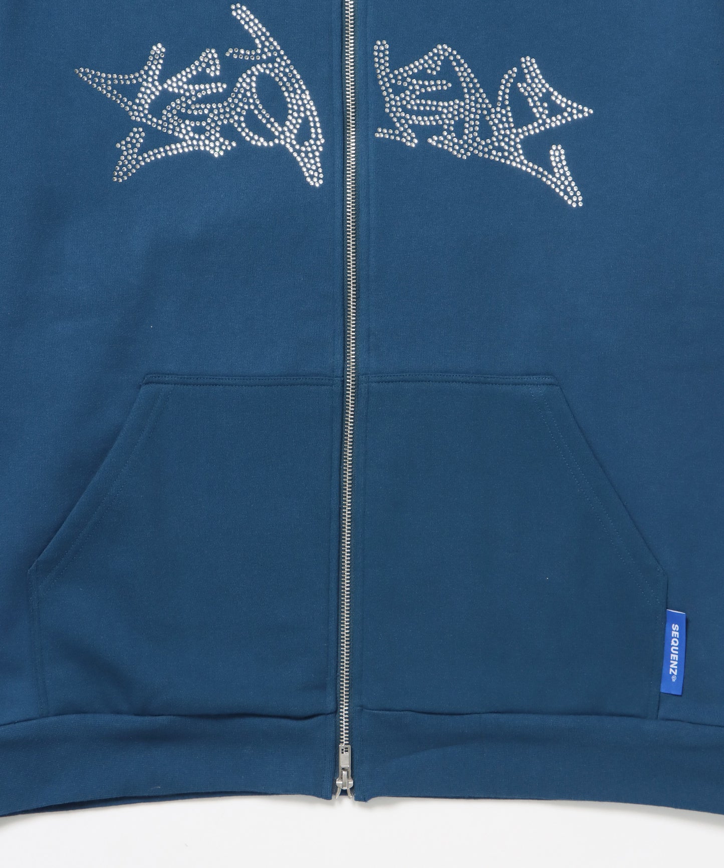 RHINE STONE ZIP P/K / ラインストーン ジップパーカー 裏起毛 フーディ スウェット ブルー