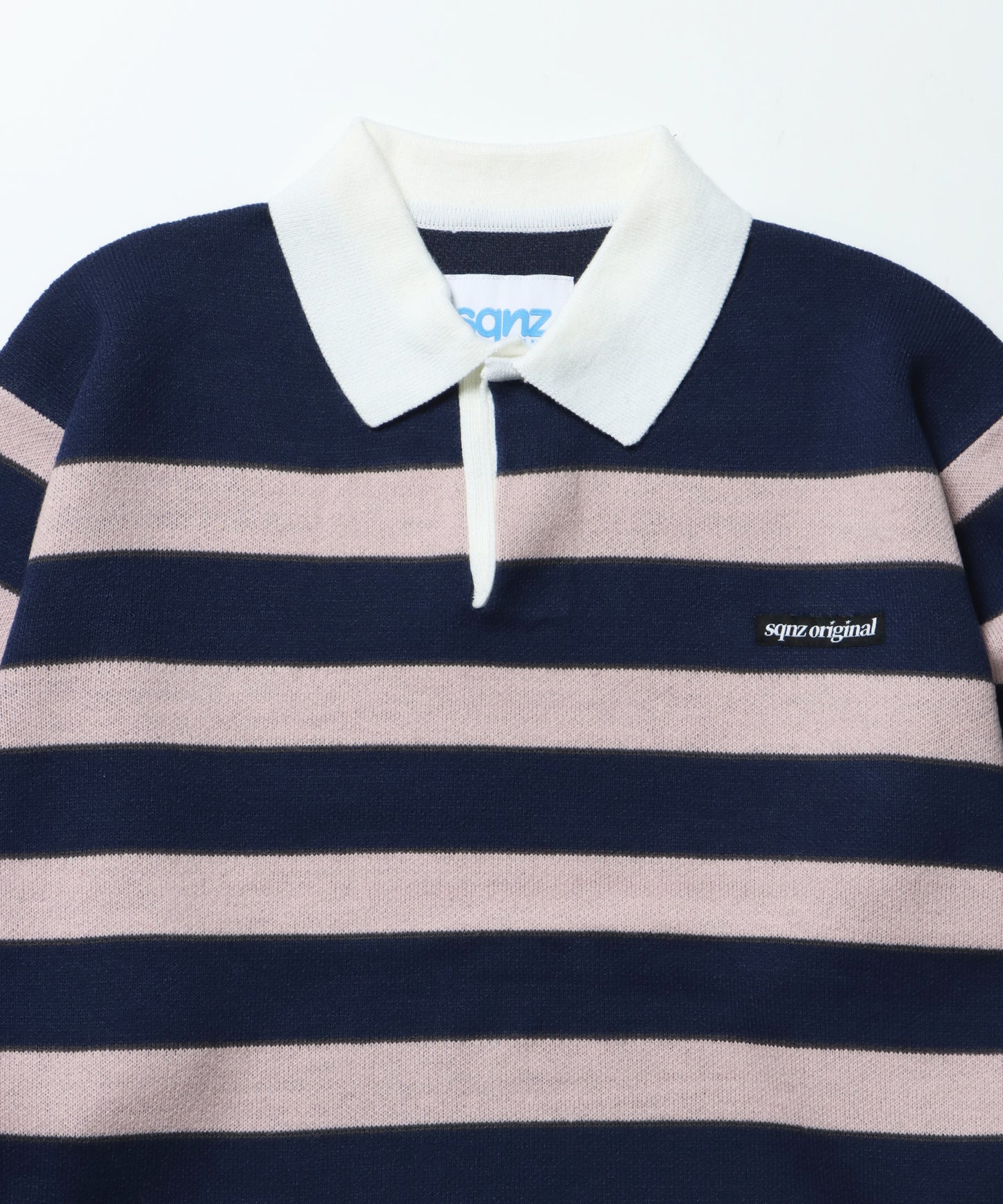 sqnz border knit / ボーダー ニット スキッパー 織ネーム ワンポイント ネイビー