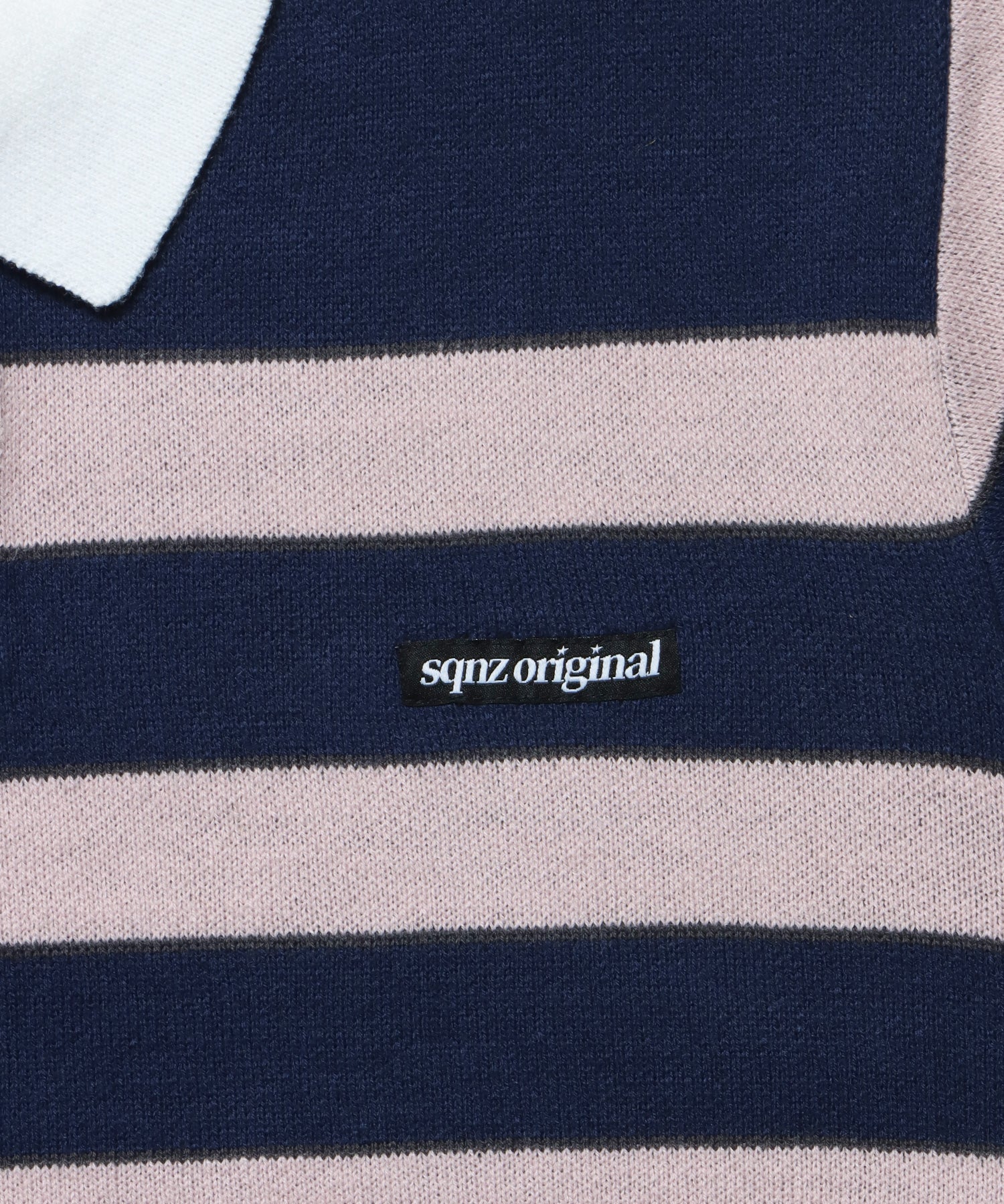sqnz border knit / ボーダー ニット スキッパー 織ネーム ワンポイント ネイビー