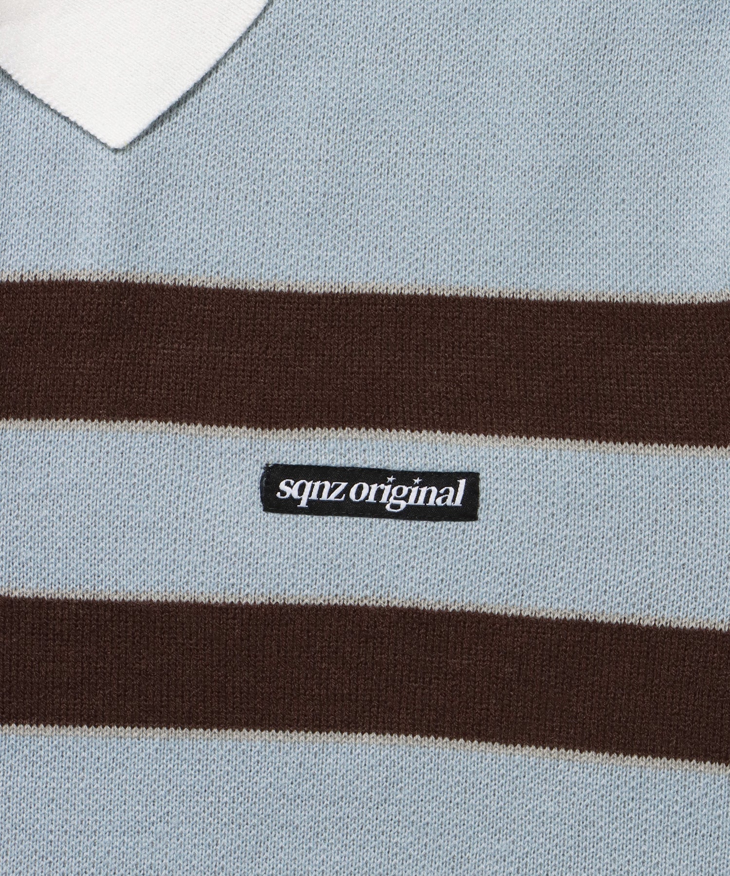 sqnz border knit / ボーダー ニット スキッパー 織ネーム ワンポイント ライトブルー