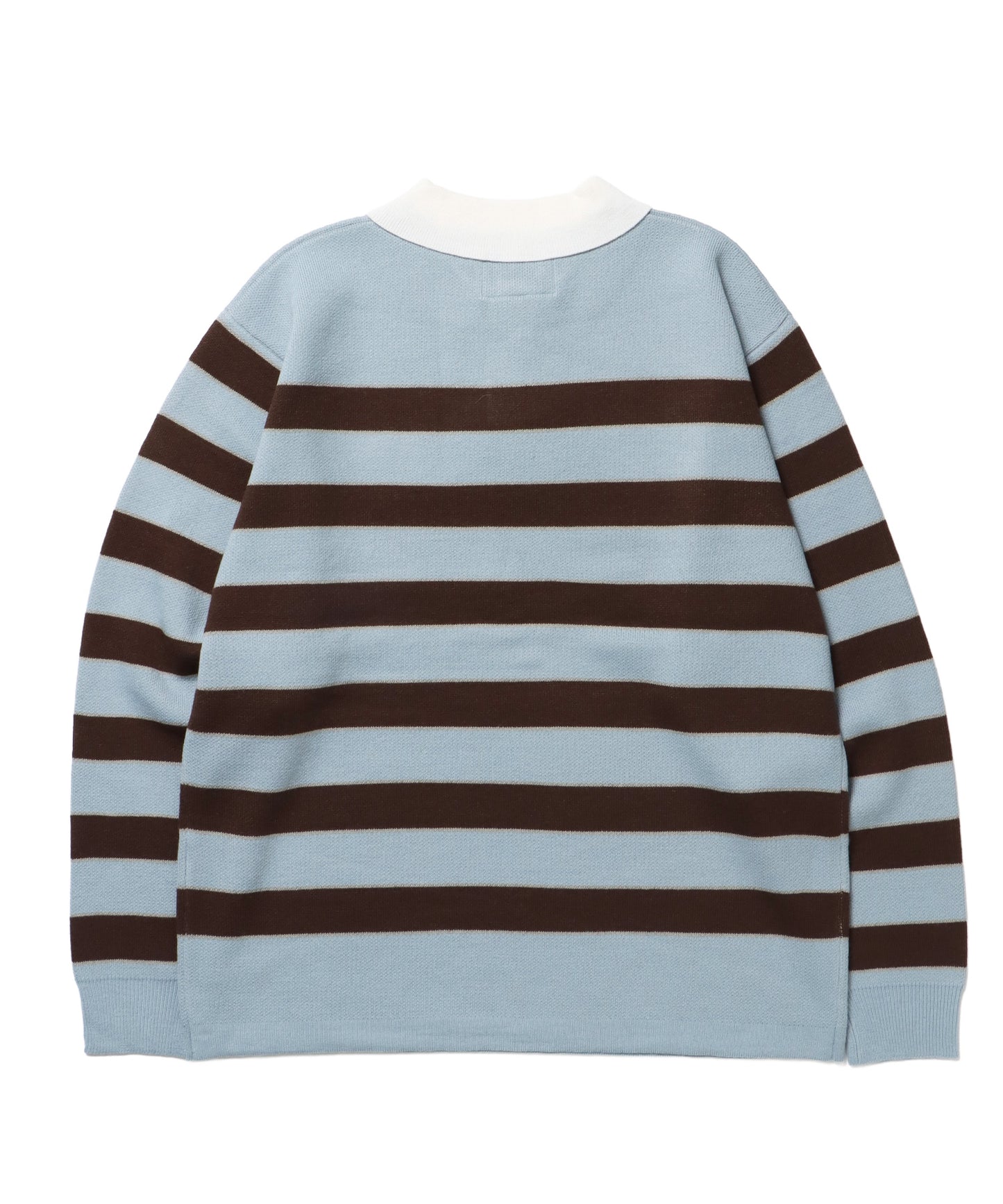 sqnz border knit / ボーダー ニット スキッパー 織ネーム ワンポイント ライトブルー