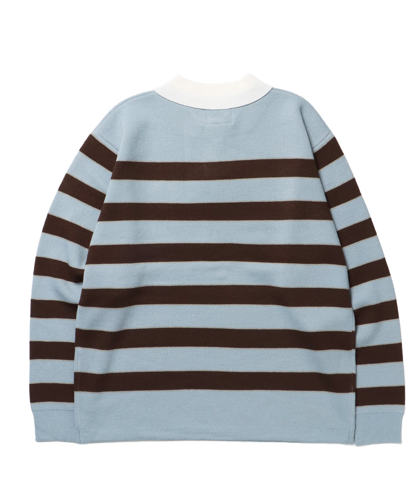 sqnz border knit / ボーダー ニット スキッパー 織ネーム ワンポイント ライトブルー