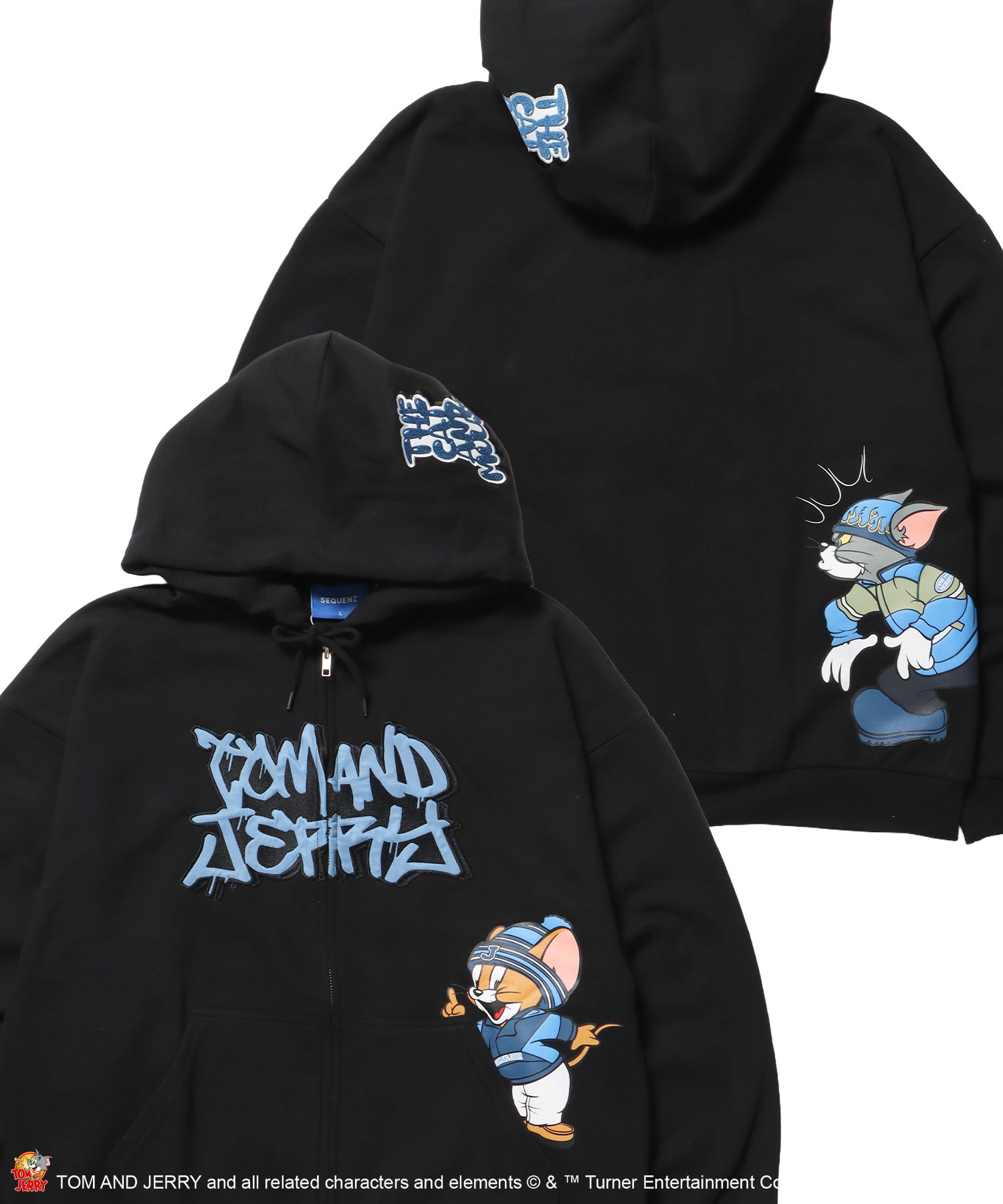 TJ O.G LOGO ZIP PK / トムとジェリー パーカー ジップ 刺繍 プリント ワッペン ブラック