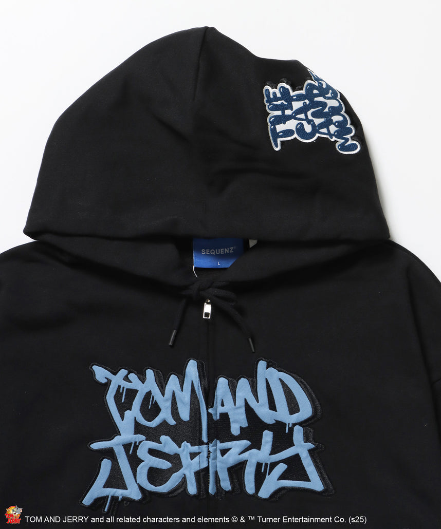 TJ O.G LOGO ZIP PK / トムとジェリー パーカー ジップ 刺繍 プリント ワッペン ブラック
