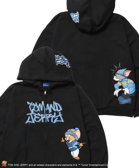 TJ O.G LOGO ZIP PK / トムとジェリー パーカー ジップ 刺繍 プリント ワッペン ブラック