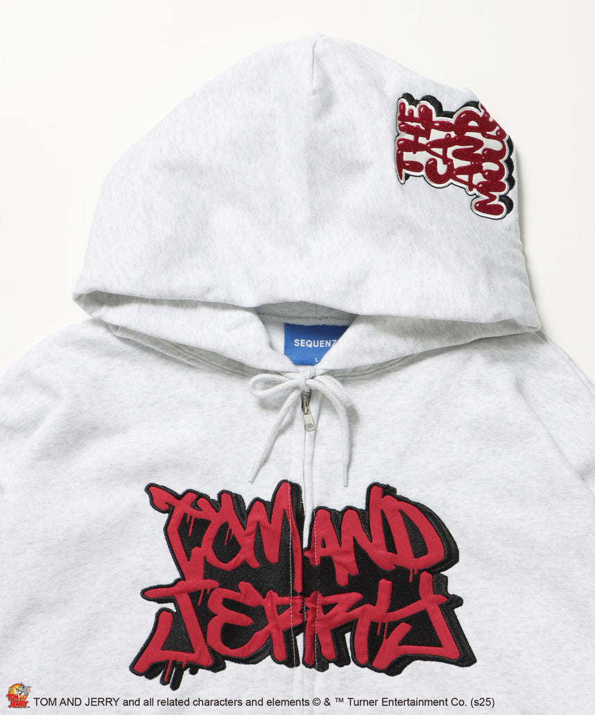 TJ O.G LOGO ZIP PK / トムとジェリー パーカー ジップ 刺繍 プリント ワッペン アッシュグレー