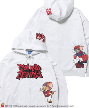 TJ O.G LOGO ZIP PK / トムとジェリー パーカー ジップ 刺繍 プリント ワッペン アッシュグレー