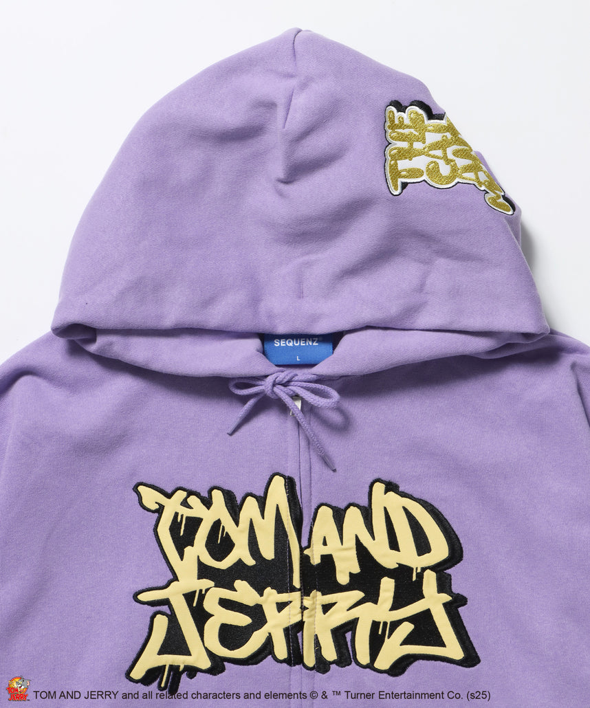 TJ O.G LOGO ZIP PK / トムとジェリー パーカー ジップ 刺繍 プリント ワッペン ラベンダー