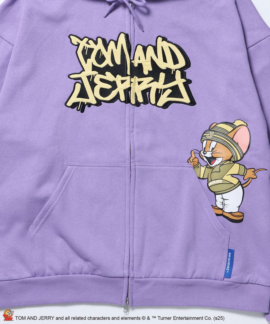 TJ O.G LOGO ZIP PK / トムとジェリー パーカー ジップ 刺繍 プリント ワッペン ラベンダー