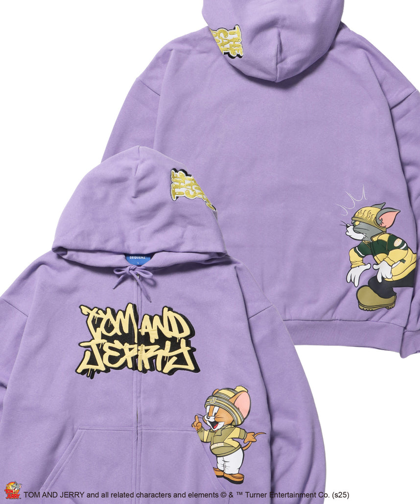 TJ O.G LOGO ZIP PK / トムとジェリー パーカー ジップ 刺繍 プリント ワッペン ラベンダー