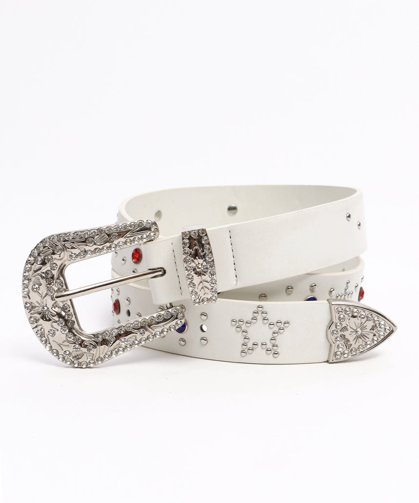 SEQUENZ RHINE STONE BELT MEN / ベルト スタッズ ストーン リアルツリー レオパード メンズ 雑貨 ホワイト