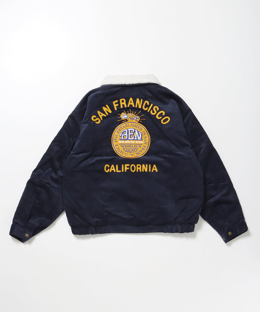 REMOVAL BOA COLLAR CORD JACKET /ジャケット ボア 刺繍 ワッペン スイングトップ ネイビー