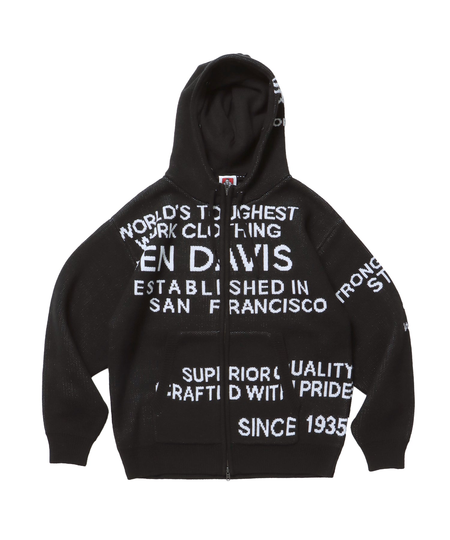 FAUX FUR TRIM KNIT JACKET / オーバーサイズ ニット ファー ジップパーカー フーディ ダブルジップ ブラック