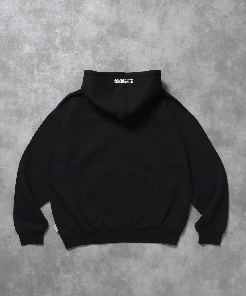 ヘビーウエイトぼかしロゴジップパーカー / パーカー 裏起毛 ジップ 刺繍 ロゴ フーディ ダブルジップ ブラック