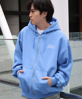 BD SWEAT ZIP HOODIE / スウェットパーカー Wジップ フーディ ワンポイント刺繍 裏起毛 ユニセックス スカイブルー