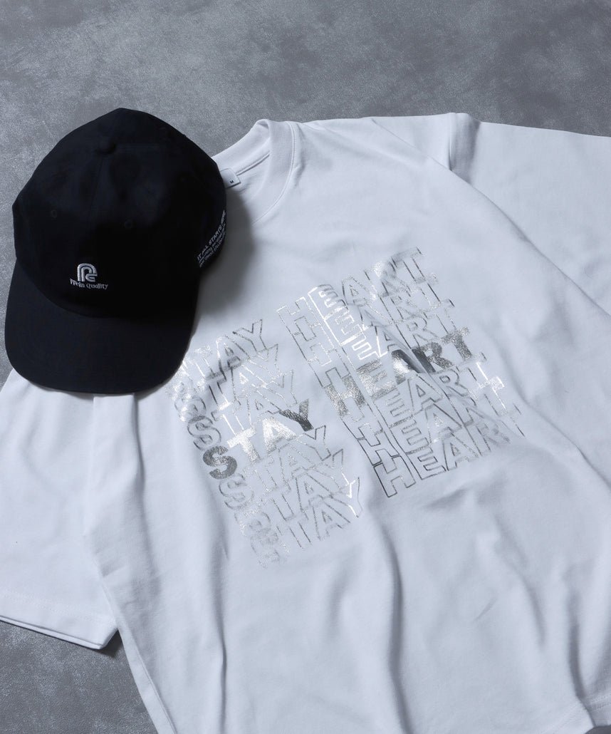 メッセージロゴショート丈Tシャツ / ぼかしロゴ Tシャツ 短丈 クルーネック 半袖 ホワイト×シルバー