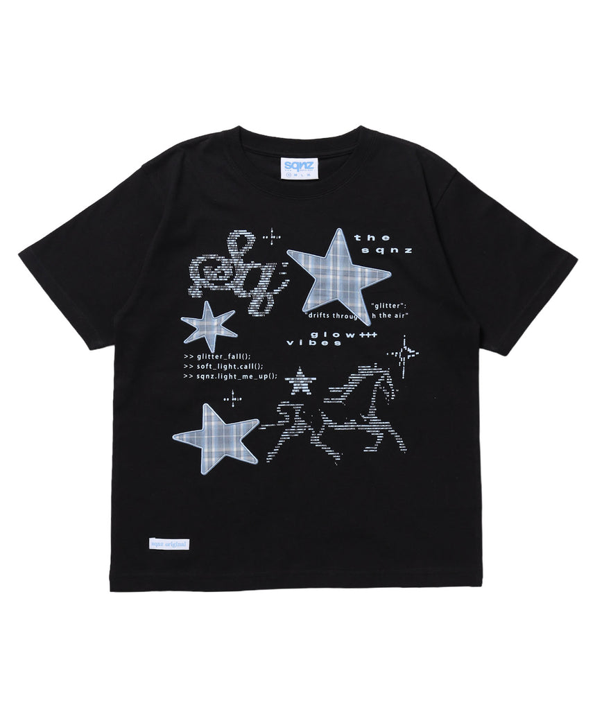 ※WEB限定 / ワッペン×チェック / モチーフデザイン半袖Tシャツ / sqnz motif applique tee / ブラック